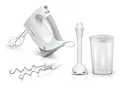 Produktbild: Bosch Handrührer MFQ3540, Handrührgerät, 2 Rührbesen, 2 Edelstahl-Knethaken, spülmaschinengeeignet, 5 Stufen, Pürierstab, Mixbecher, 450 W, weiß