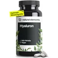 Produktbild: natural elements Vegane Hyaluronsäure – 500 mg Hyaluron/Kapsel – 90 Kapseln für 3 Monate – 500–700 kDa – hochdosiert, ohne Zusätze – in Deutschland produziert & laborgeprüft