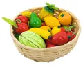 Produktbild: goki 51661 Obst- und Gemüse-Set, Holz, 23-teilig, im Holzkorb, Ø 21 cm, Spiellebensmittel für Kaufladen & Kinderküche ab 3 Jahren