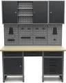 Produktbild: HBM Werkbank 160 cm mit 6 Schubladen, Schrankwand und Rückwand, schwarz, grau