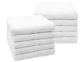 Produktbild: ZOLLNER 10er Set Handtücher in 50x100 cm - Flauschige Duschtücher aus Baumwolle - mit moderner Streifenbordüre - waschbar bis 95°C - mit praktischem Aufhänger - in weiß - Hotelqualität