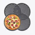 Produktbild: MUVELL Pizzableche 4 Stück - Ø 32 cm rund | gelochtes Pizzabackblech | Backblech für Pizza, Flammkuchen, Lahmacun und Pommes | langlebig, leicht, stapelbar