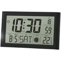 Produktbild: Miraval Wanduhr Kunststoff, digital, Funkuhr, 20 x 12 cm, schwarz, mit Thermometer und Datumsanzeige, lautlos