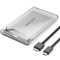 Produktbild: deleyCON SSD Festplattengehäuse USB C (5Gbps USB 3.1) für 2,5“ Zoll SATA 3 SSD / HDD / 7 mm bis 9,5 mm SATA III Festplatten Externes Gehäuse UASP [Transparent]