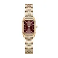 Produktbild: BURKER Damenuhr Isabell Petite, Rechteckiger Damen Armbanduhr Gliederarmband Edelstahl Analog Quarz 3-ATM Wasserdicht - 29 mm - Gold Burgundy
