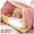 Produktbild: lilimaus Betthimmel Musselin Hausbett Himmel Kinderzimmer Baumwolle mit Gold 2er Set, Gemütlicher Baldachin aus Baumwolle für traumhafte Kinderzimmer-Deko rosa 135 cm x 360 cm