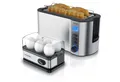 Produktbild: Arendo Frühstücks-Set (2-tlg), 4-Scheiben Langschlitz Toaster, 6er Eierkocher, Silber
