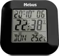 Produktbild: Mebus digitaler Funk-Wecker mit Thermometer, Datumsanzeige und Beleuchtung, Snooze-Funtion, Material: Kunststoff, Farbe: Schwarz, Modell: 51510