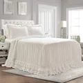 Produktbild: Ella Vintage Chic Rüschen Spitze Tagesdecke Weiß Bauernhaus Stil Leicht 3teil...