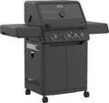 Produktbild: RÖSLE Gasgrill Allflame Peer 3 mit 3 Brennern (je 3,5 kW) – CRISPZONE (3 kW) bis 450 °C, 60x45 cm Grillfläche, Gusseisenroste, Alu-Druckguss, Glaseinsatz, klappbare Seitentische, schwarz