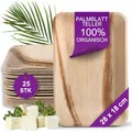 Produktbild: Waipur Bio Palmblatt Teller - 25 Einwegteller Rechteckig 28x18 cm - Premium Einweggeschirr kompostierbar - Umweltfreundliches Einweg Geschirr ähnl. Bambus-Teller
