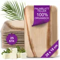 Produktbild: Bio Palmblatt Teller - 25 Einwegteller Rechteckig 28x18 cm - Premium Einwegge...