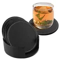 Produktbild: Fippy 6 Stücke Untersetzer Gläser Leder Glasuntersetzer Schwarz Anti-Rutsch Leder Getränkeuntersetzer für Gläser Coffee Bar, mit Untersetzer Halter