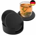 Produktbild: Fippy 6 Stücke Untersetzer Gläser Leder Glasuntersetzer Schwarz Anti-Rutsch L