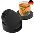 Produktbild: Fippy 6 Stücke Untersetzer Gläser Leder Glasuntersetzer Schwarz Anti-Rutsch l