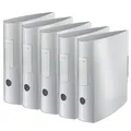 Produktbild: Leitz Qualitäts-Ordner 180° Active Style, 5er Pack, A4, Arktik Weiß, Abgerundeter Rücken mit 8,2 cm Rückenbreite, Gummibandverschluss, Leichtes Polyfoam, 11080004