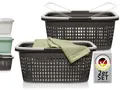 Produktbild: Hausfelder Wäschekorb mit Henkel 2er Set, 35L Wäschewanne Schwarz mit Tragegriff, Kunststoff Wäschekörbe groß mit Griff, 58x37x25cm, Anthrazit (2 Körbe)