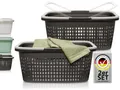 Produktbild: Hausfelder Wäschekorb Wäschewanne 58x37x25cm (Anthrazit-Schwarz, 2 Körbe, 35 l) (Set, 2 St., 2 x Wäschekorb), mit klappbaren Henkeln, mit Griffen, 35 Liter