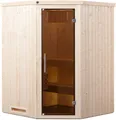 Produktbild: weka Sauna Element-Ecksauna KIRUNA 1, BxTxH: 144 x 144 x 199 cm, 68 mm, vorgefertigte Elemente, moderne Ganzglastür, Eckeinstig