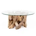 Produktbild: LEBENSwohnART Teak Couchtisch TORA-rund ca. D80cm Wohnzimmertisch Sofatisch Glastisch Tisch