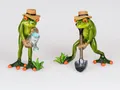 Produktbild: 717092 Frosch Paar Gärtner hellgrün 16cm aus Kunststein & witzige Details