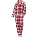 Produktbild: Normann Pyjama Normann Damen Flanell Schlafanzug lang mit Knopfleiste und Hemdkragen rot 40-42