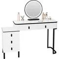 Produktbild: WOLTU Schminktisch mit LED, Spiegel, 2 Schubladen, Seitenschrank : Weiß + Schwarz Farbe: Weiß + Schwarz - Weiß