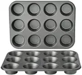 Produktbild: Amazon Basics Rund Backblech für Muffins, antihaftbeschichtet, Karbonstahl, 2er-Pack, Grau, 13.9