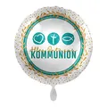 Produktbild: 1 Folienballon Kommunion Symbols bunt weiß rund 43 cm ungefüllt Ballongas geeignet