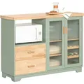 Produktbild: FSB81-GR Buffet Sideboard mit 2 Glastüren Küchenschrank Kommode Schrank Flurschrank Beistellschrank Lowboard TV-Schrank Aufbewahrungsschrank Grün bht