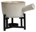 Produktbild: Self Import Agencies Fondue-Set aus Porzellan – Metallfuß mit 2 Gabeln – Schüssel 18 x 12 x 8 cm – Fuß Durchmesser 13 x 8 cm – 2 x Brenner 16 cm