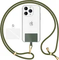 Produktbild: HoldMe Air Edition - Universal Lanyard mit 2 Pads & Karabinerhaken (gold) - 160cm Handyband zum Umhängen - Oliv Grün