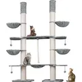 Produktbild: HAPPYPET XXL Kratzbaum-Landschaft für große Katzen - 2-in-1 Aktivitäts- und Sisal-Paradies mit Deckenspanner 280cm hoch | Premium Plüsch - Grau