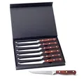 Produktbild: Hanseküche Steakmesser Set – 6x Hochwertige Steakmesser mit Holzgriff – Edles Besteck Set aus rostfreiem Spezialklingenstahl mit Wellenschliff und Geschenkbox (Braun)