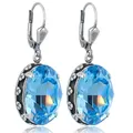 Produktbild: Jugendstil Ohrringe Silber Blau Kristalle Aquamarin Silberohrhänger NOBEL SCHMUCK