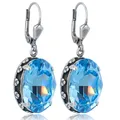 Produktbild: Jugendstil Ohrringe Silber Blau Kristalle Aquamarin Silberohrhänger NOBEL SCH...