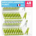 Produktbild: culiclean Wäscheklammern ohne Abdruck stabil in Punkt Ecoline Design 48x Wäscheklammer grün weiß, robuste Kluppen Soft Grip Clip Clothes Pegs UV beständig Klammern zum Aufhängen von Wäsche, Socken