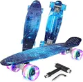 Produktbild: BELEEV Kinder Skateboard 22 Zoll mit LED Leuchtrollen Wheels, Komplette Mini Cruiser Skateboard für Kinder Jugendliche Erwachsene, LED Leuchtrollen mit All-in-one Skate T-Tool für Anfänger
