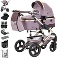 Produktbild: Daliya® BAMBIMO 3in1 Kinderwagen mit i-Size Babyschale, Airless-Rädern & leichtem Aluminiumrahmen – Travel-System mit 2in1-Babywanne/Sportsitz,... - Rosa/Gold