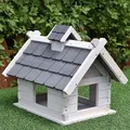 Produktbild: Vogelvilla in Grau Weiß aus Holz Vogelfutterhaus Vogelhaus mit Dach Häuschen - Weiß
