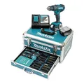 Produktbild: Makita Akku-Schlagbohrschrauber 18V / 3,0 Ah, 2 Akkus + Ladegerät im Alukoffer + 96-tlg. Zubehör-Set