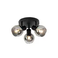 Produktbild: QAZQA - Art Deco Deckenleuchte I Deckenlampe I Lampe I Leuchte schwarz 3-flammig Spotbalken5 cm mit Rauchglas 3-flammig Spotbalken-Licht - Vidro I Wohnzimmer I Schlafzimmer - Rund - LED geeignet E14