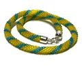 Produktbild: tolle Häkelkette blau / gelb mit 925 Silber Verschluß 44 cm Handarbeit