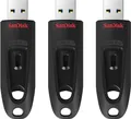 Produktbild: SanDisk Ultra USB 3.0 Flash-Laufwerk 64 GB 3er-Pack (SecureAccess Software, Passwortschutz, Übertragungsgeschwindigkeit von bis zu 130 MB/s) Schwarz