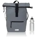 Produktbild: Elephant Rucksack Herren Plane Time Bag Kurierrucksack Roll-Top Fahrradrucksack Sport Fitness Damen 23 Liter A4 12821 + Flasche (12825 Grey Uni)