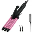 Produktbild: Mini Welleneisen für kurze haare - janelove 13mm Beach waves Lockenstab für kurze haare, 200°C Keramik Lockenstab 3 Fässer Welleneisen für Reisen - Rosa
