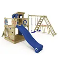 Produktbild: WICKEY Spielturm Klettergerüst Smart Surf mit Schaukel & Blauer Rutsche, Outdoor Kinder Kletterturm mit Sandkasten, Leiter & Spiel-Zubehör für den Garten