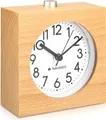 Produktbild: Navaris Analog Holz Wecker mit Snooze - Retro Uhr im Viereck Design mit Ziffernblatt Alarm - Leise Tischuhr ohne Ticken - Naturholz in Hellbraun