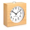Produktbild: Navaris Analog Holz Wecker mit Snooze - Retro Uhr im Viereck Design mit Ziffernblatt Alarm - Leise Tischuhr ohne Ticken - Naturholz in Hellbraun