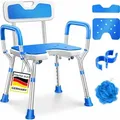 Produktbild: KESSER® Duschhocker mit Lehne höhenverstellbar in 6 Stufen Badhocker 150KG Duschstuhl Anti-Rutsch Füße & Matten Duschhilfe Duschsitz + Brauseha... - Blau